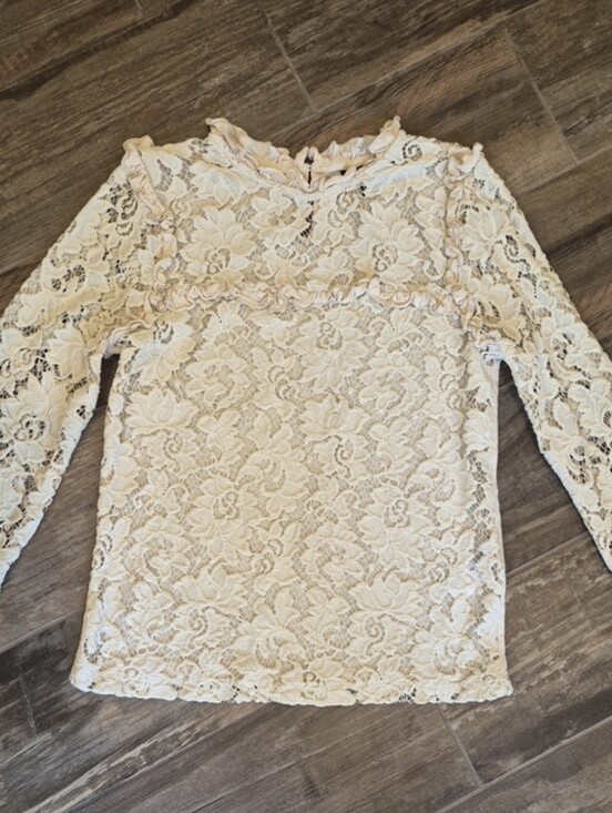 Topshop Tops - TOPSHOP 3/4 Sleeve Transparent Cream Colored Lace Top, XXS